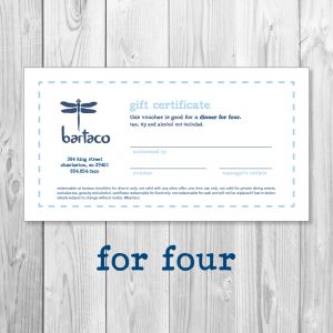 Dinner Gift Certificates for 4 (7042 King Street)