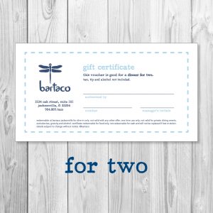 Dinner Gift Certificates for 2 (7046 Jacksonville)