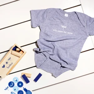 Will Crawl for Tacos Onesies (Grey)